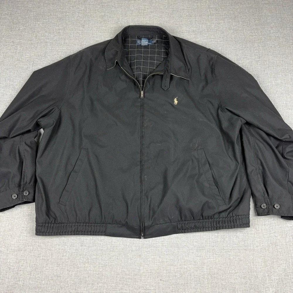 Vintage Polo Ralph Lauren Harrington Bomber Jacket Plaid Lined Mens 2XB Black